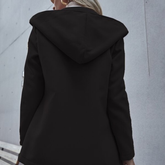 Grey hoodie double breasted fall button pea coat Jacket - Picture 3 of 10